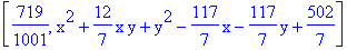 [719/1001, x^2+12/7*x*y+y^2-117/7*x-117/7*y+502/7]